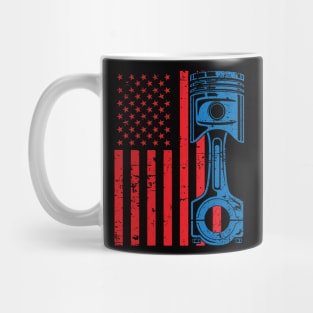 Patriotic American Flag Piston Muscle Car Vintage Distressed Mug